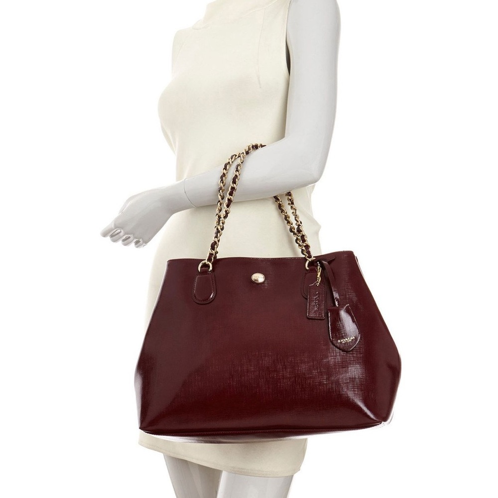 Coach Peyton Sherry Red Patent Leather Chain Tote